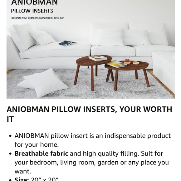 Aniobman Pillow inserts - set of 2- 20" x 20" - Picture 5 of 11